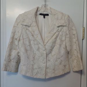 Vintage Carmen Marc Valvo Embroidered White Overlay Lace Jacket Blazer Wedding